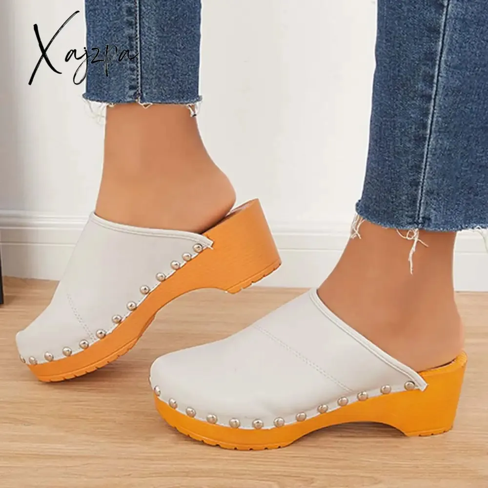 Xajzpa - Women's Mule Sandals Low Heel Wooden Slip-on Shoes
