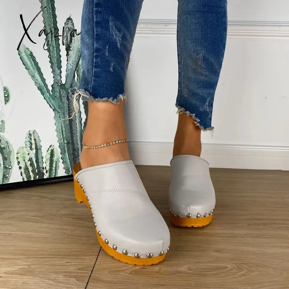 Xajzpa - Women's Mule Sandals Low Heel Wooden Slip-on Shoes