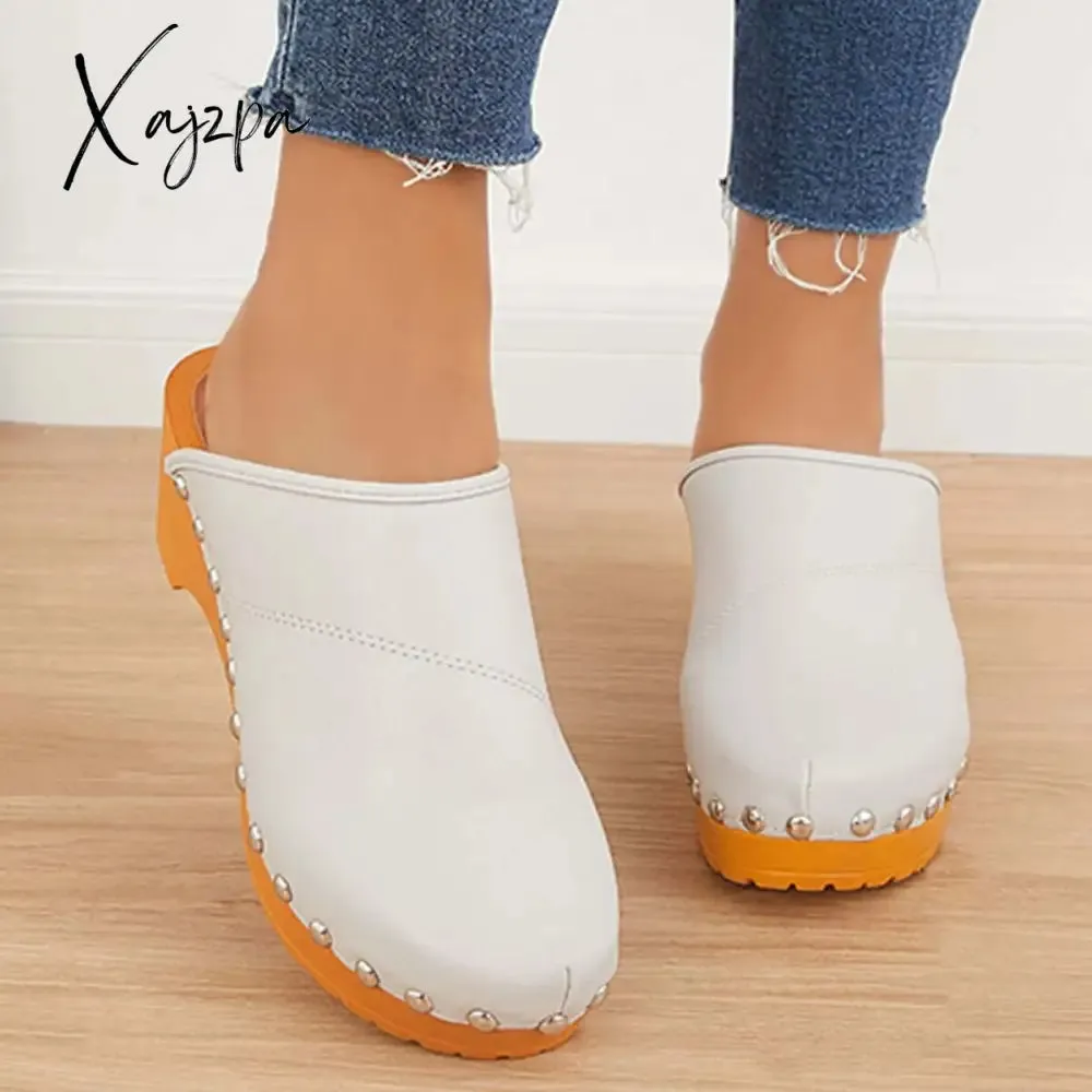Xajzpa - Women's Mule Sandals Low Heel Wooden Slip-on Shoes