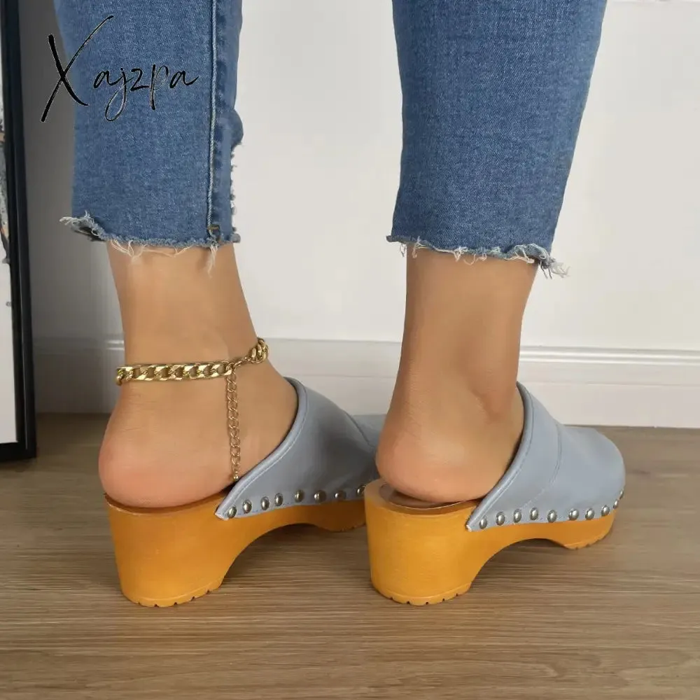 Xajzpa - Women's Mule Sandals Low Heel Wooden Slip-on Shoes