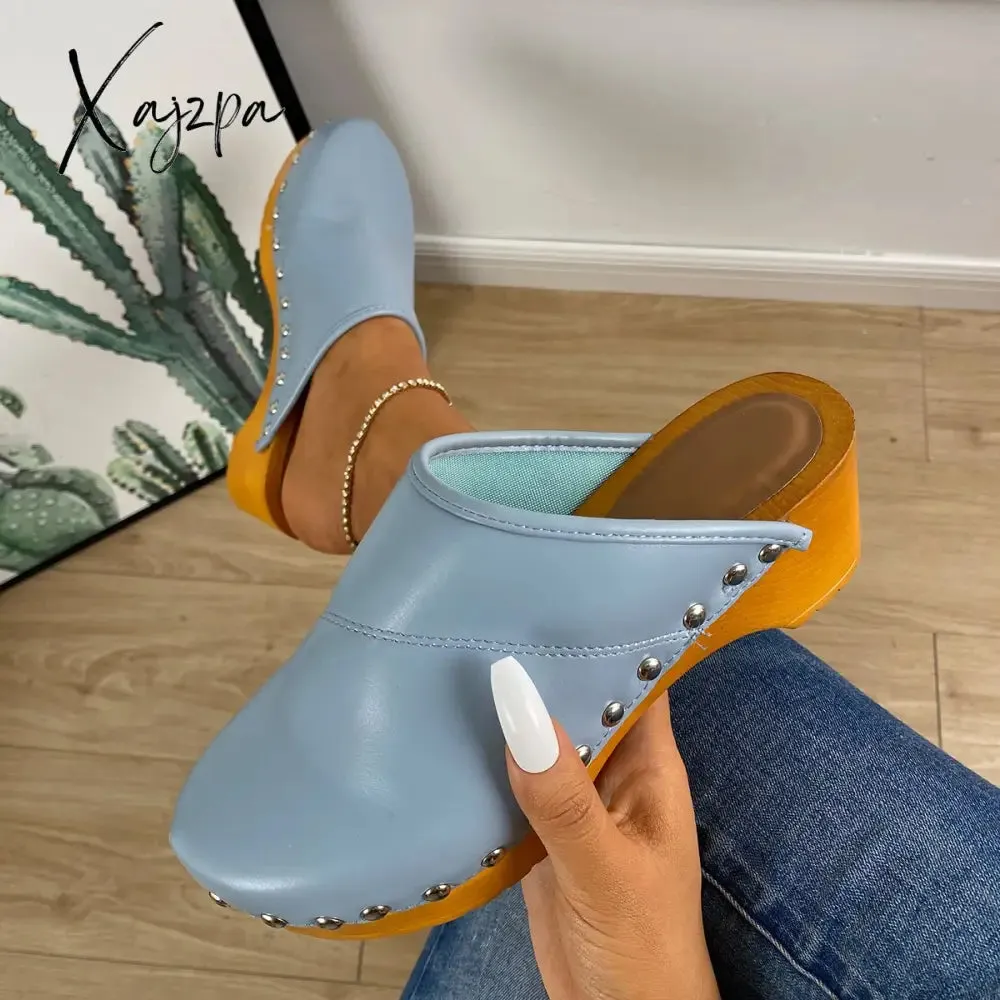 Xajzpa - Women's Mule Sandals Low Heel Wooden Slip-on Shoes
